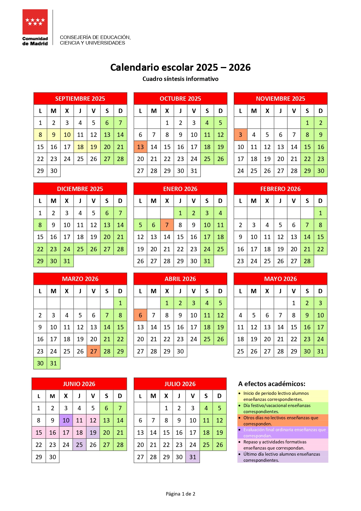 Calendario escolar 2025 colegios publicos 5